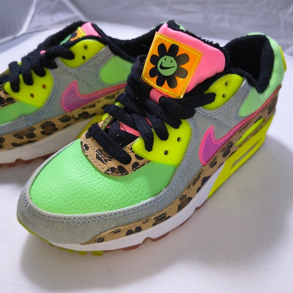 Nike Air Max 90 LX Illusion Green Leopard Print Womens CW3499-300 Size 6 - Picture 9 of 14